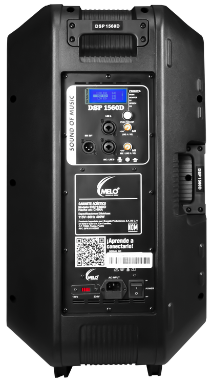 Bafle Activo Melo DSP1560D, 15 PuLG 600w RMS con DSP digital Negro
